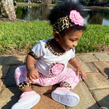 AnnLoren Baby Girls Layette Pink Leopard Onesie Pants Headband 3pc Gift Set Clothing