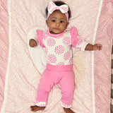 AnnLoren Baby Girls Layette Pink Polka Dot Onesie Pants Headband 3pc Gift Set Clothing