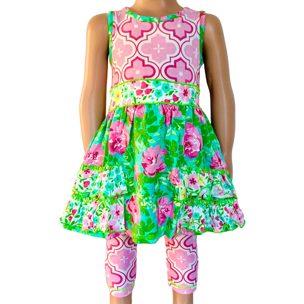 AnnLoren Girls Spring Floral Dress Polka Dot Capri Leggings| NextMiles