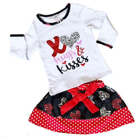 AL Limited Girls Valentine's Day Long Sleeve Shirt & Hearts Skirt Set
