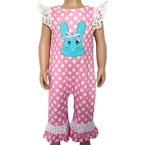 AL Limited Easter Bunny Baby Girls Polka Dot Lace Romper