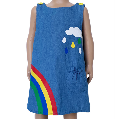 AL Limited Girls Blue Chambray Rainbow Coverall Dress