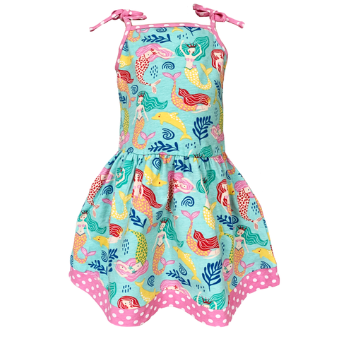AnnLoren Little Big Girls Mermaid Sea Creatures Dress Cotton Knit Sleeveless Spaghetti Straps Clothes