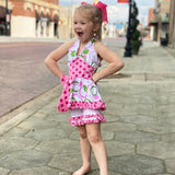 AnnLoren Girls Boutique Pink & Green Halter Capri Shorts Clothing Set