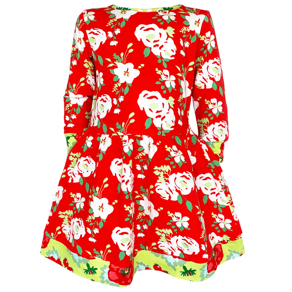 AnnLoren Girls Boutique Christmas Floral Long Sleeve Cotton Party Dress 6-6x AnnLoren Girls Boutique Christmas Floral Long Sleeve Cotton Party Dress 6-6x