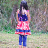 AnnLoren Girls 4th of July Stars & Striped Dress & Capri Leggings Outfit