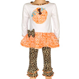 AnnLoren Girls Autumn Orange Pumpkin Leopard Tunic Thanksgiving Outfit