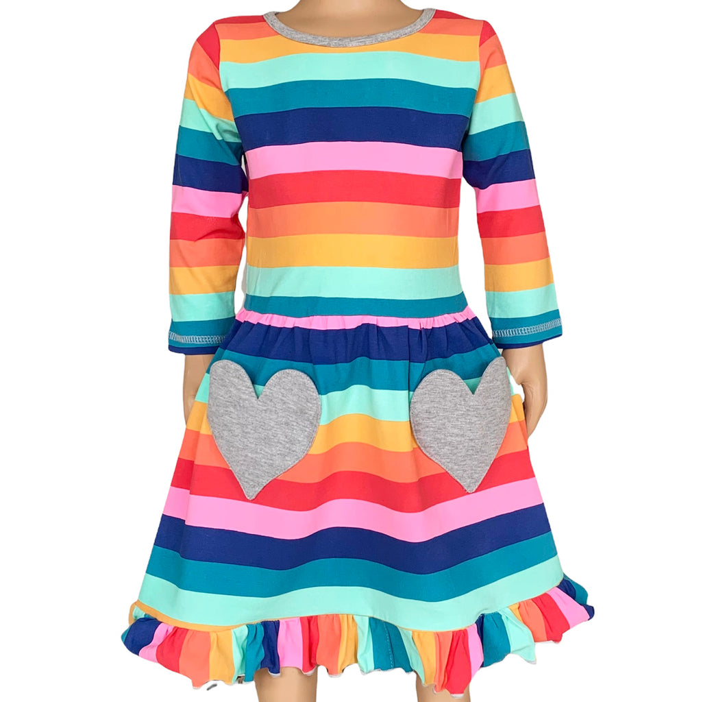 AnnLoren Baby Big Girls Boutique Fall Rainbow Hearts Cotton Winter Dress AnnLoren Baby Big Girls Boutique Fall Rainbow Hearts Cotton Winter Dress