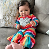 AnnLoren Girls Long Sleeve Rainbow Hearts Baby Toddler Romper One Piece