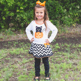 AnnLoren Girls' Halloween Orange Pumpkin and Black Cat Dress & Leggings Outfit