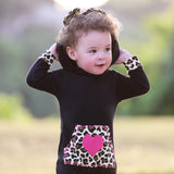 AnnLoren Girls Long Sleeve Leopard Heart Baby Toddler Romper Hoodie One Piece