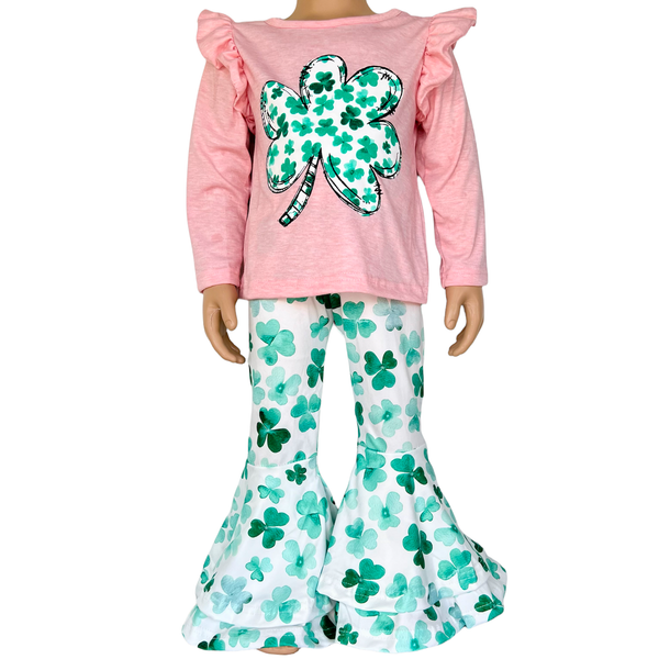 AL Limited St Patricks Day Clover Holiday Top Pants Outfit Set