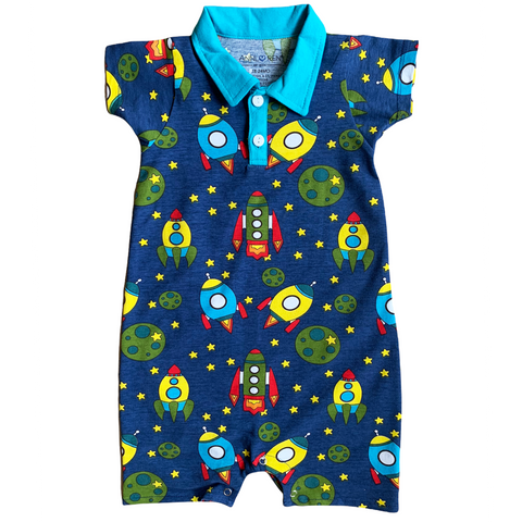 AnnLoren Spaceship short sleeve Baby Toddler Boys Romper