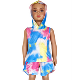 AL Limited Little & Big Girls Pastel Tie Dye Hoodie Top Shorts Camp Outfit