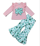 AL Limited St Patricks Day Clover Holiday Top Pants Outfit Set