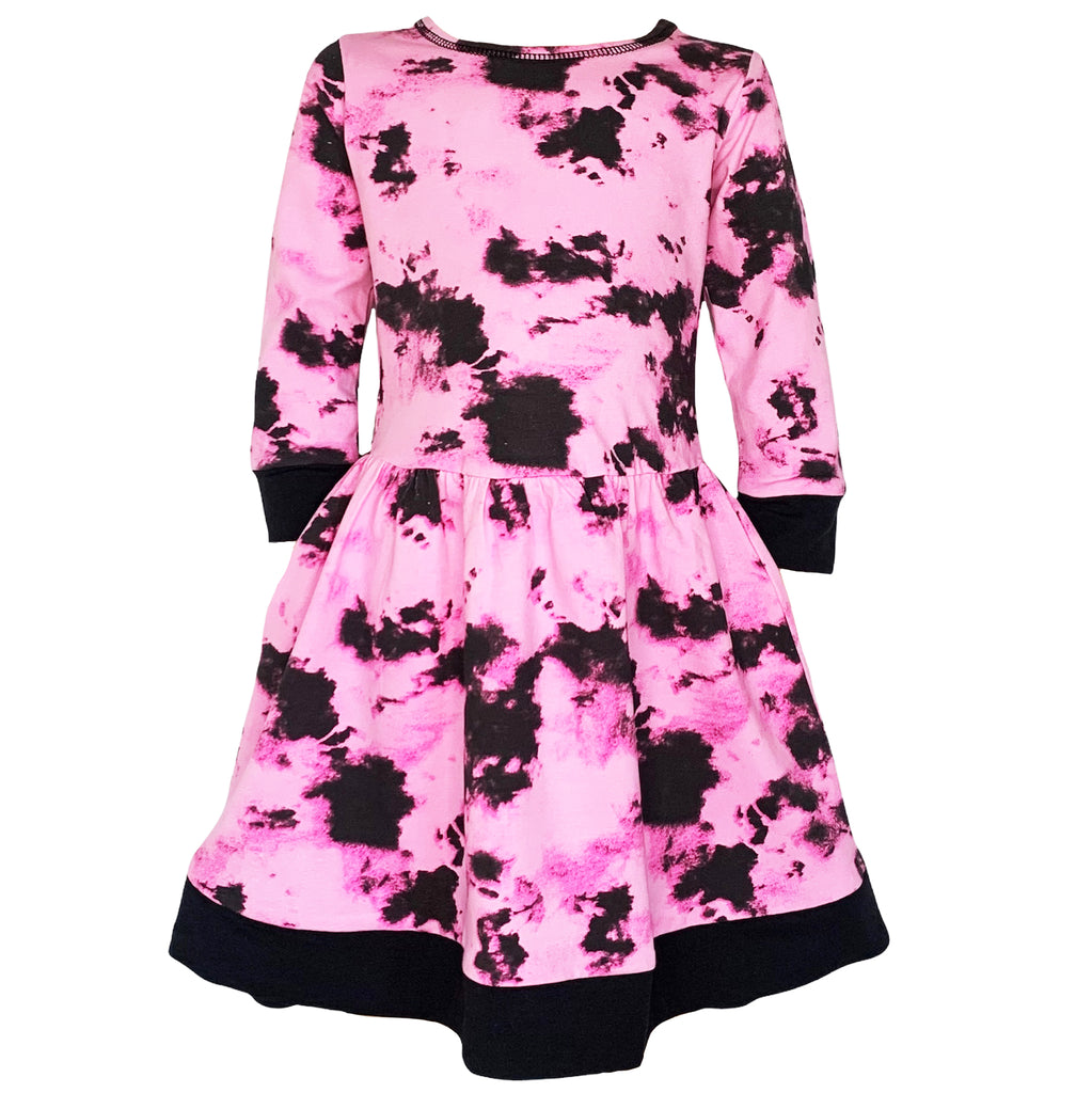 AnnLoren Girls Boutique Pink Black White Tie Dye Long Sleeve Cotton Dress 9-10 AnnLoren Girls Boutique Pink Black White Tie Dye Long Sleeve Cotton Dress 9-10