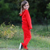 AnnLoren Girls Red Ruffle Hoodie 2 Pc Fashion Track Suit sz 9/10