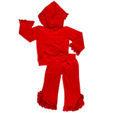 AnnLoren Girls Red Ruffle Hoodie 2 Pc Fashion Track Suit sz 9/10