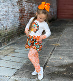 AnnLoren Big Little Girls Autumn Floral Turkey Tunic & Leggings Holiday Clothes