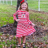 AnnLoren Girls Boutique Red Stripe Christmas Rudolf the Reindeer Swing Dress