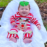 AnnLoren Baby Toddler Girls Boutique Christmas Reindeer Red Striped Romper