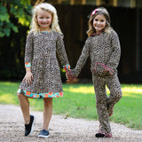 AnnLoren Girls Leopard Ruffle Hoodie 2 Pc Fashion Track Suit