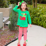 AL Limited Girls Christmas Holiday Elf Stocking Top & Stripe Pants Outfit Set
