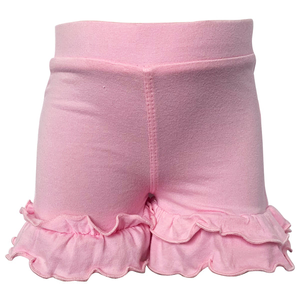 AnnLoren Girls Boutique Light Pink Cotton Knit Stretch Ruffle Shorts