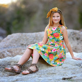 AnnLoren Big Little Girls Hawaiian Hibiscus Floral Tropical Kids Swing Dress Summer Children's Wear