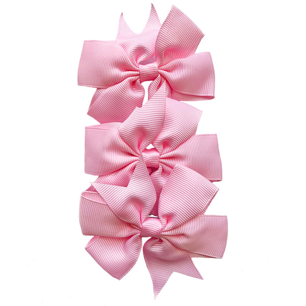 Set of 3- Baby Pink 4" Ribbon Bow Clips