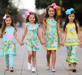 AnnLoren Little Big Girls Pink Flamingo Palm Tree Kids Swing Tropical Dress Spring Summer