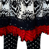 AnnLoren Girls Winter Damask Holiday Polka Dot Herringbone Dress Tunic & Leggings Set