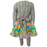 AnnLoren Girls Winter Herringbone Floral Polka Dot Dress & Legging Clothing Outfit Set sz 9/10