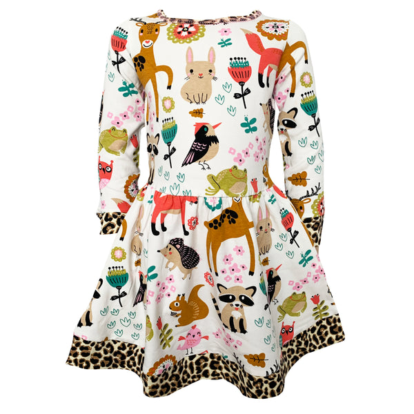 AnnLoren Little & Big Girls Long Sleeve Boutique Forest Friends Fall Dress